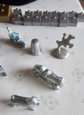 Vintage Silver Metal Game Tokens Lot - Car, Thimble & Figurines